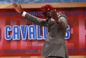 Anthony Bennett from UNLV reacts after being selected by the Clevland Cavaliers as the first overall pick in the 2013 NBA Draft in Brooklyn